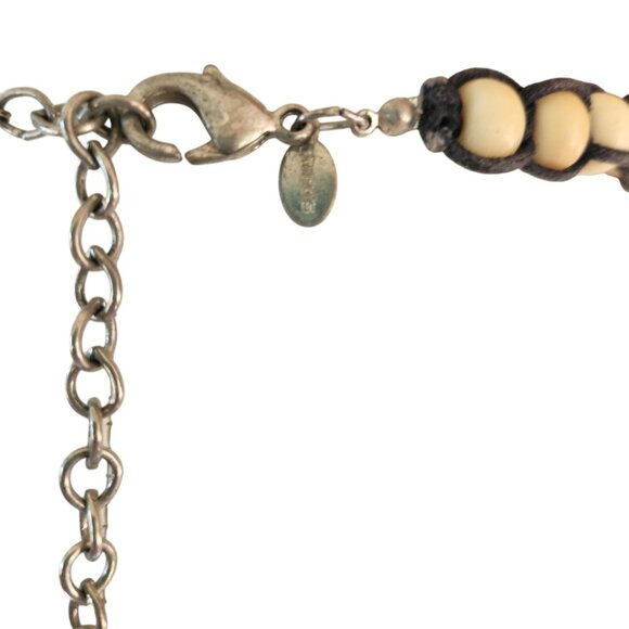 Chico's Boho Beaded Necklace Tassel Pendant Ethnic Wood Acrylic Cream Blue Green - Picture 11 of 11